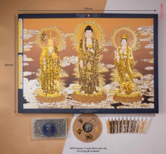 BTE Bộ Tự Đính - Tam Thánh Ta Bà - Vàng - Tranh Đính Kim Sa - TT004